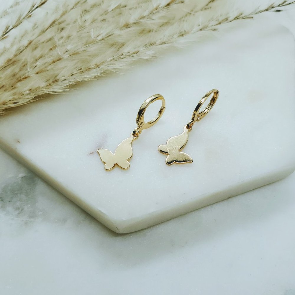 5 for $25 Gold Color Butterfly Huggies Earrings - Picture 2 of 4